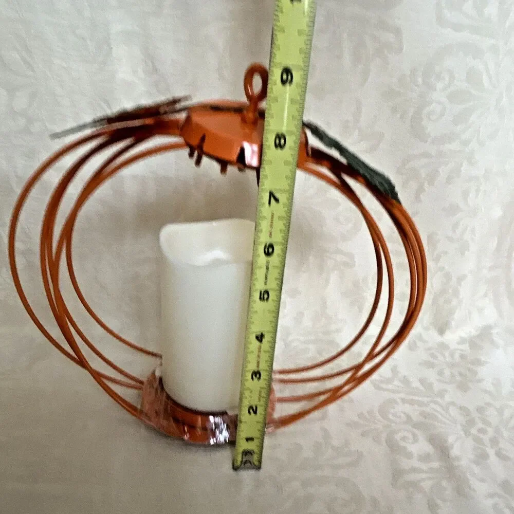 Set of 3 Metal Orange Pumpkin Candle Holders w/ LED Candles, Halloween